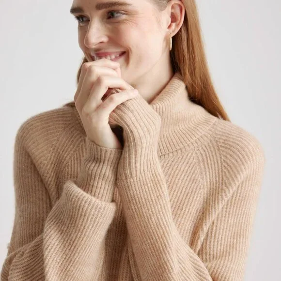 Quince Baby Alpaca-Wool Turtleneck Sweater, Camel Color (M) - Picture 3 of 5